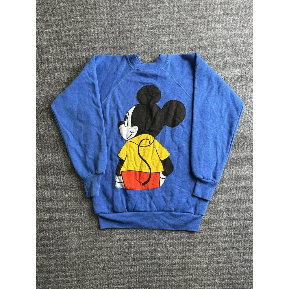 Boys 80s Mickey Mouse Double Sided Applique Sweatshirt Made in USA, Size L 14-16